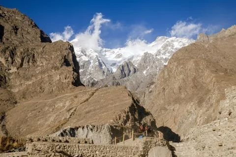 Snow capped Ultar sar mountain peak in the Karakoram range, Pakistan. Stock Photos