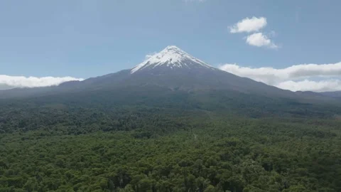 Snow-Capped Volcano Peak with Glacial Volcan Osorno Stock Footage 310612837