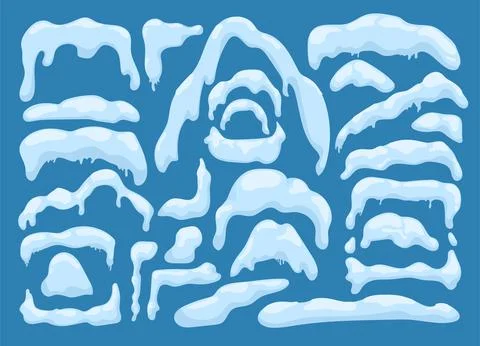 Snow caps flat elements collection, vector illustration. Snowy season, natural イラスト素材