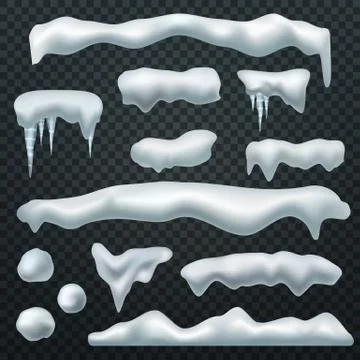 Snow caps. Ice cap with shadow, snowdrifts and icicles. Winter season christmas Illustrazione stock