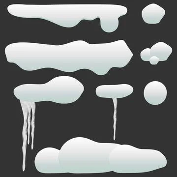 Snow caps vector set winter drift templates with frozen icicles isolated Stock Illustration