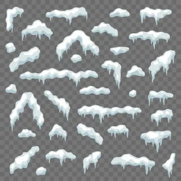 Snow caps. Winter snowy elements snowdrifts and snowflakes. Ice cap, snowballs Stock Illustration