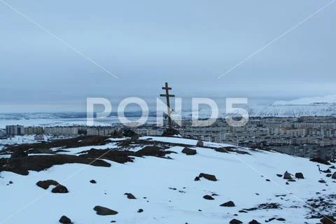Snow city electric towers russia despondency cross Stock Photos