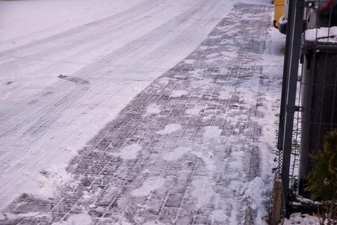 Snow cleared pedestrian path Stock Photos
