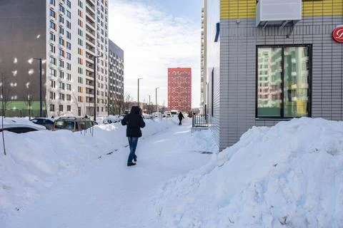 Snow-cleared walking paths. Stock Photos