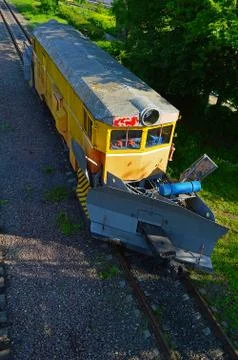 Snow-clearing train without work in the summer Stock Photos