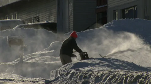 Snow clearing in wind and sun Stock-Footage 34447964