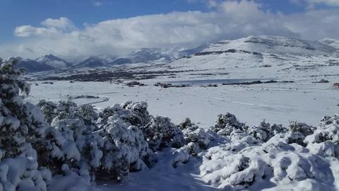Snow clears the mountain and trees. Foto stock