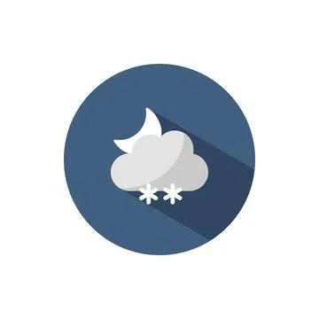 Snow, cloud and moon. Flat icon on a circle. Weather vector illustration Stock Illustration