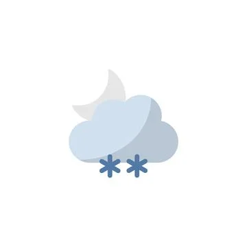 Snow, cloud and moon. Flat icon. Isolated weather vector illustration Stock Illustration