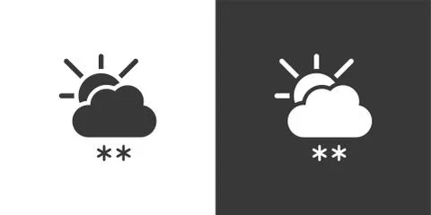 Snow, cloud and sun. Isolated icon on black and white background. Weather vec Illustrazione stock