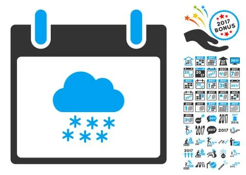 Snow Cloud Calendar Day Flat Vector Icon With Bonus Stock Illustration