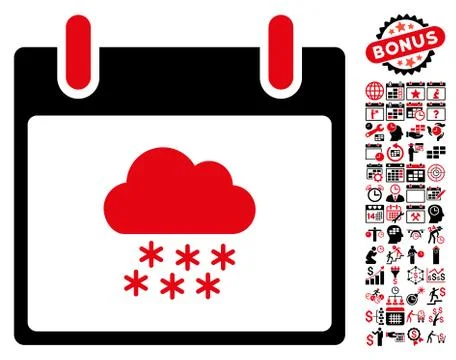 Snow Cloud Calendar Day Flat Vector Icon With Bonus Stock Illustration