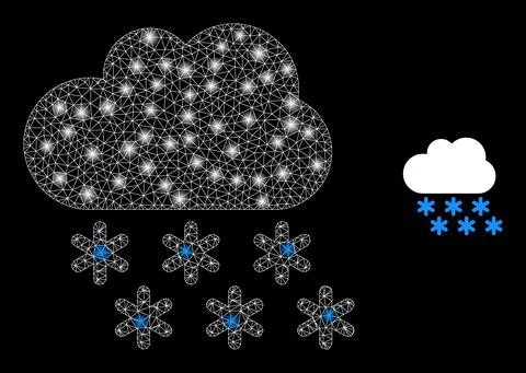 Snow Cloud Icon - Wire Frame Mesh with Light Spots Illustrazione stock