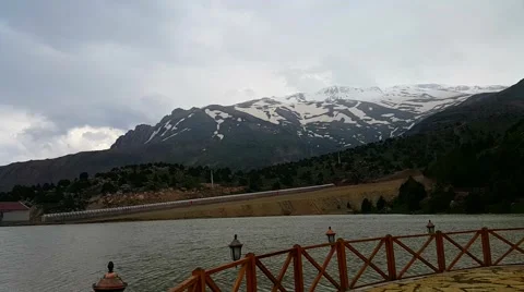 Snow cloud mountain lake forest Stock Footage 67835126