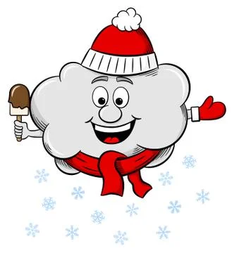 Snow cloud with scarf and hat Stock Illustration