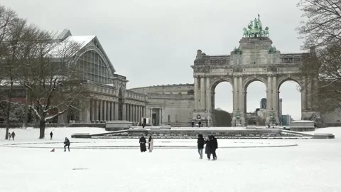 Snow collapses Brussels and much of Europe with canceled flights and chaos in tr Stock Footage 325887635