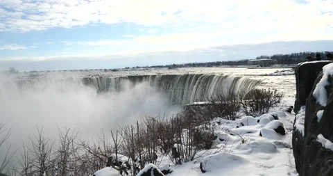 Snow cover Niagara falls side view horseshoe Fall Stock Footage 229598974