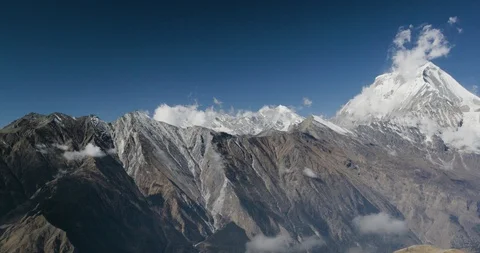 Snow covered Annapurna Mountain Range during winter Stock Footage 145264248