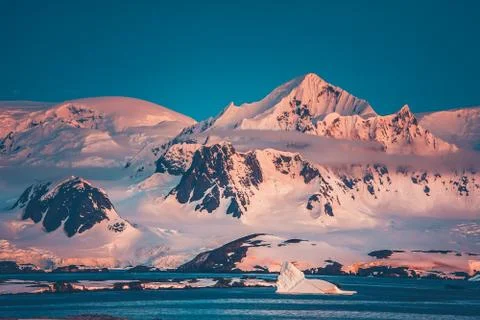 The snow-covered Antarctic mountain range. Stock Photos