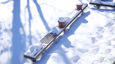 Snow Covered on Back Deck opf Residential Home Stock Footage 328481203