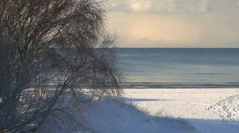 Snow Covered Beach Stock Footage 955024