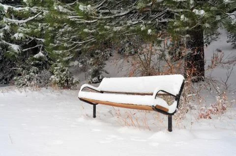 Snow covered bench Stock Photos