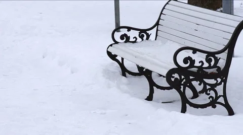 Snow covered benches. Stock Footage 46992117