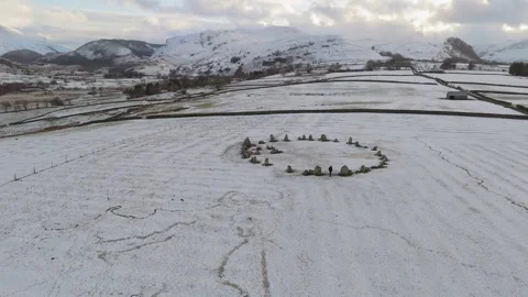 Snow-covered Castlerigg Stone Circle in the Lake District. Stock Footage 297630371