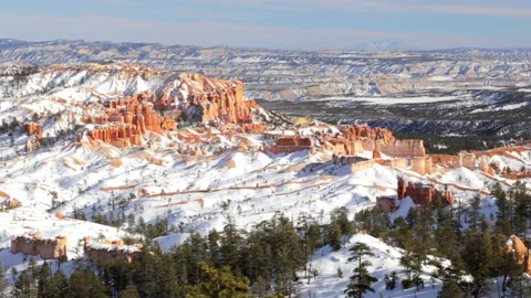 Snow-covered cliffs of Bryce Canyon National Park during winter Stock Footage 238078843