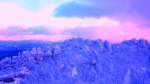 Snow-covered cliffs in the Southern Urals on the Ural-Tau ridge Stock Footage 122930307