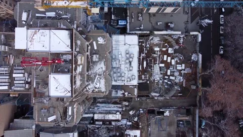 Snow covered construction in the city Stock Footage 231034828