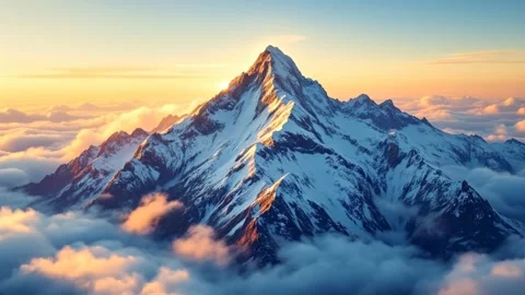 Snow-Covered High-Altitude Mountain Peak: Golden Hour Sunrise 4K 動画素材 339274976