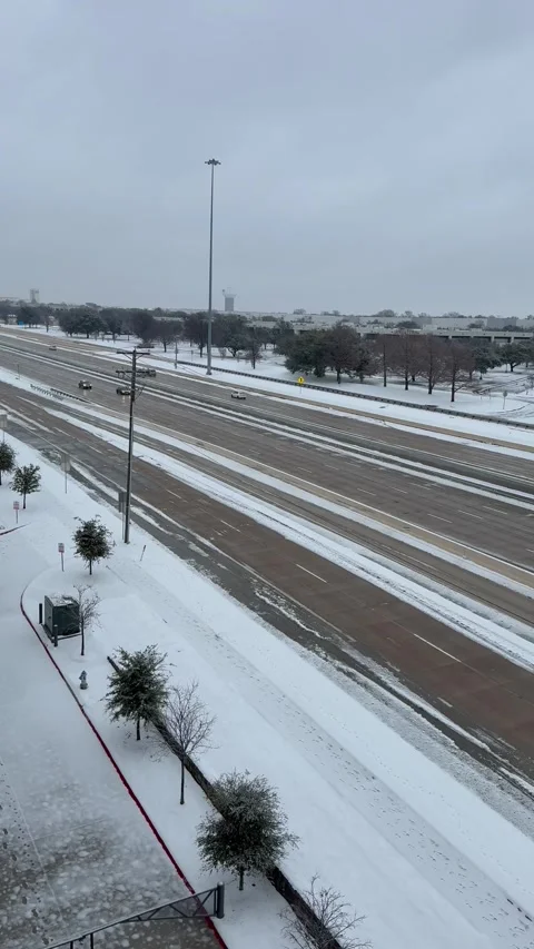 Snow Covered Highway and Overpass in Winter Stock Footage 344593732