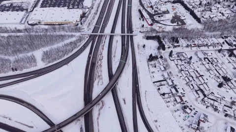 Snow covered highway geometry aerial abstract road structure Stock Footage 328963183