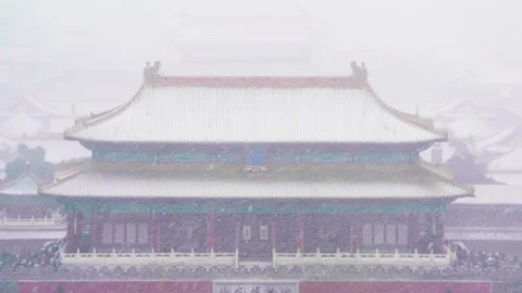 Snow-Covered Historic Tower at the Forbidden City 05 Stock Footage 305393240