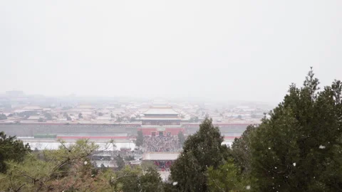 Snow-Covered Historic Tower at the Forbidden City 04 Stock Footage 305417236