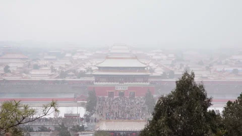 Snow-Covered Historic Tower at the Forbidden City 06 Stock Footage 305417245