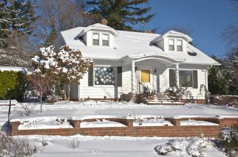Snow covered house Gresham Oregon. Stock Photos