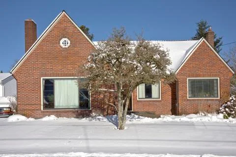 Snow covered house Gresham Oregon. Stock Photos