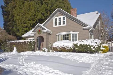 Snow covered house Gresham Oregon. Stock Photos