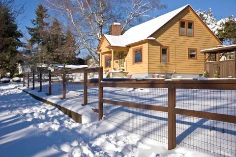 Snow covered house Gresham Oregon. Stock Photos