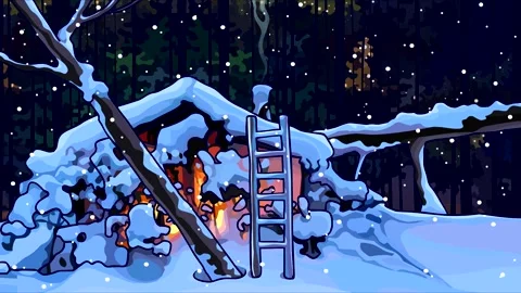 Snow covered house in the winter forest Stock-Footage 201374049