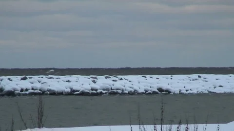 Snow Covered Jetty Stock Footage 959409