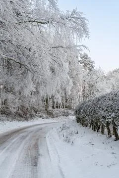 Snow covered lane in the Scottish Borders in the United Kingdom Stock Photos