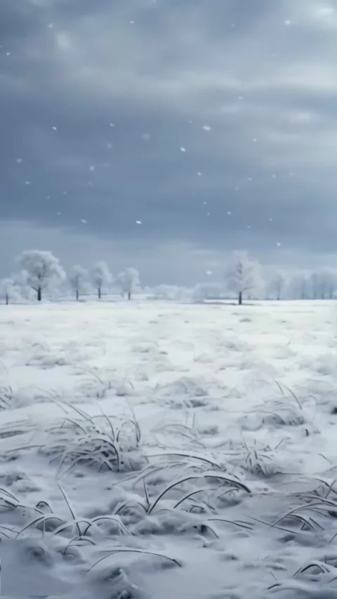 Snow-covered meadow and trees, falling snow. A short video of beautiful whi.. Stock Footage 255897556
