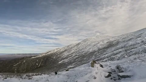 Snow-Covered Mount Washington Panning Shot – Winter Footage Stock Footage 298412146