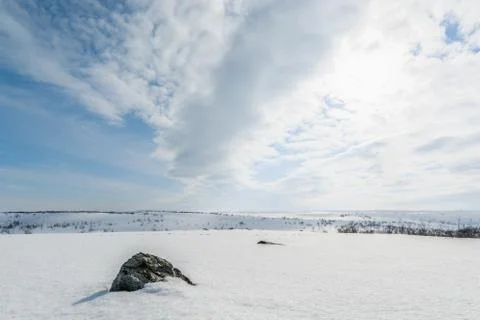 Snow covered mountain flat, plain, plateau, Finnmark Stock Photos