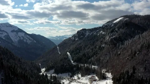Snow-covered mountain forest with dark spruces in winter in Kolashin, Montenegro Stock Footage 152315150