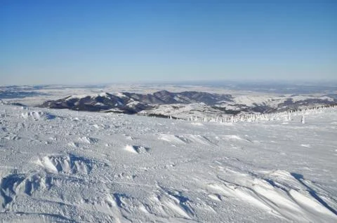 Snow covered mountain landscape Stock Photos